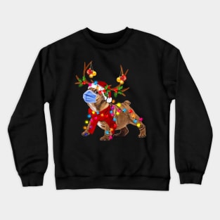 Bulldog Reindeer With Face Mask  Christmas Light Funny Shirt Crewneck Sweatshirt